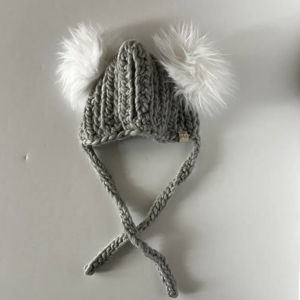 Pine & Poppy Gray Wool Pompom Bonnet